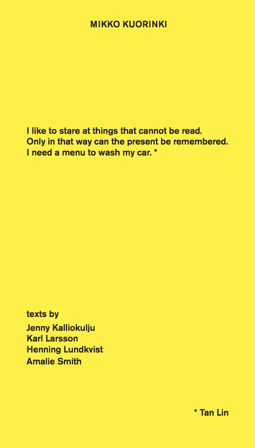 Booklet with texts by Jenny Kalliokulju, Karl Larsson, Henning Lundkvist & Amalie Smith